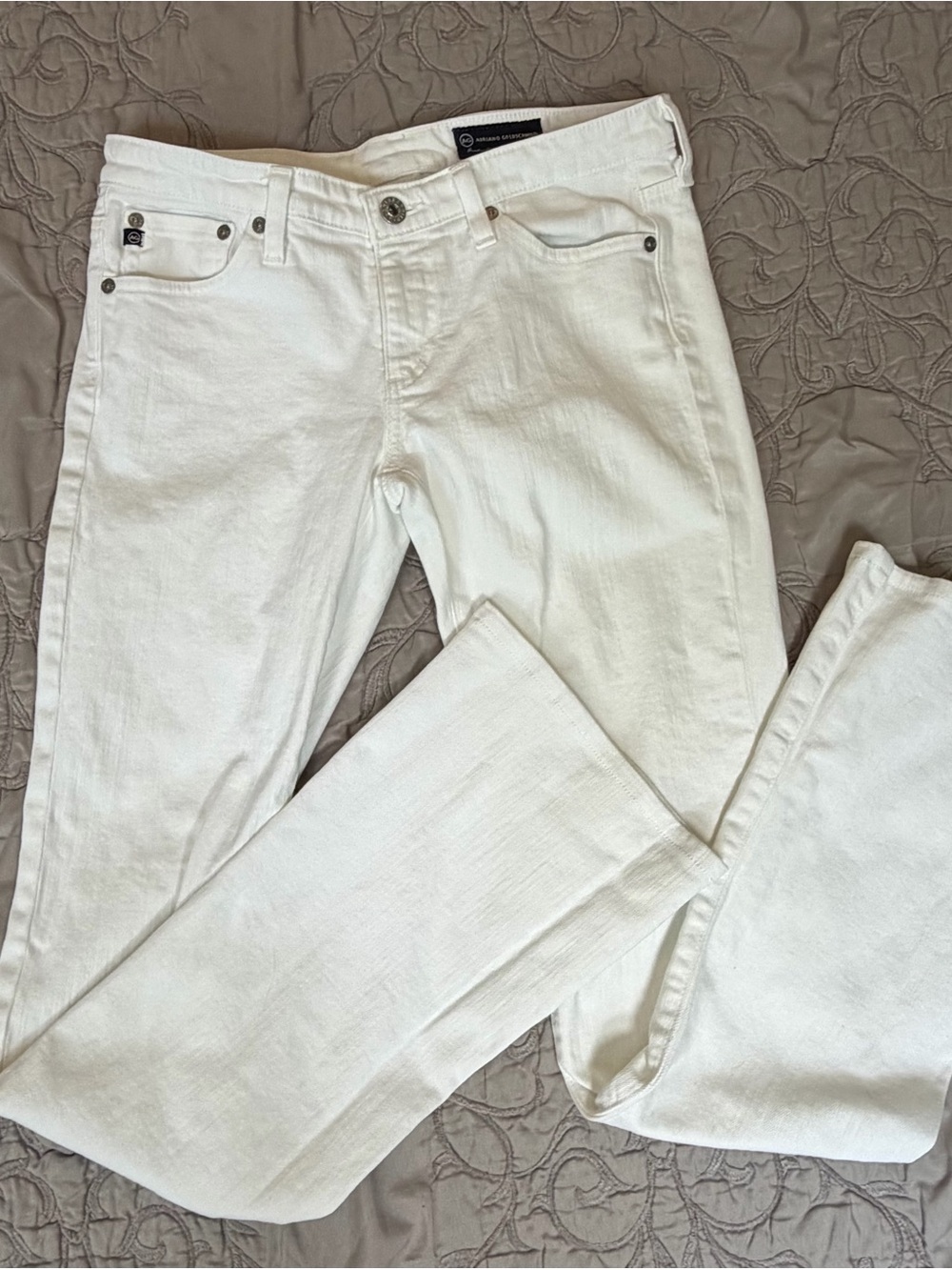 AG Adriano Goldschmied Women’s Jeans 27 R Bootcut White Denim Stretch 31” Inseam